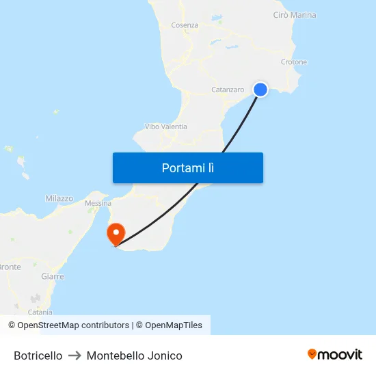 Botricello to Montebello Jonico map