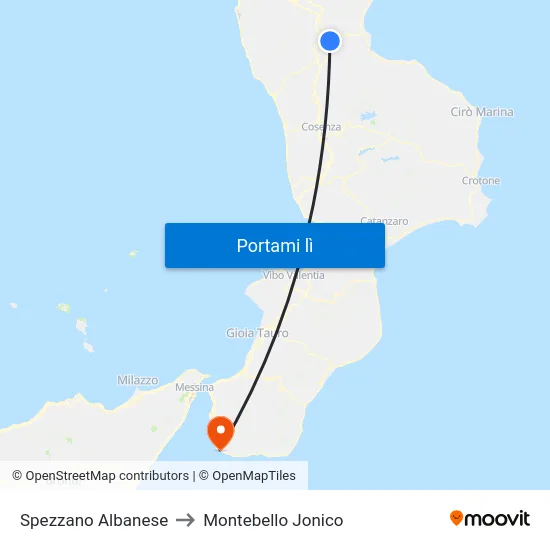 Spezzano Albanese to Montebello Jonico map