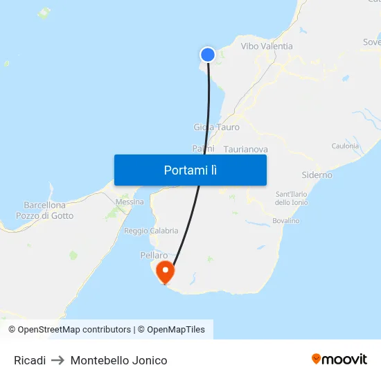 Ricadi to Montebello Jonico map