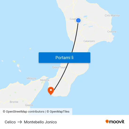 Celico to Montebello Jonico map