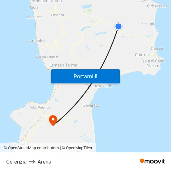 Cerenzia to Arena map