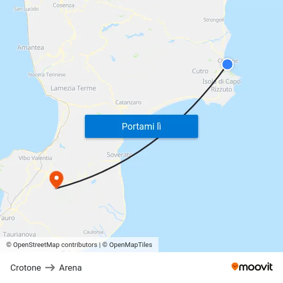 Crotone to Arena map