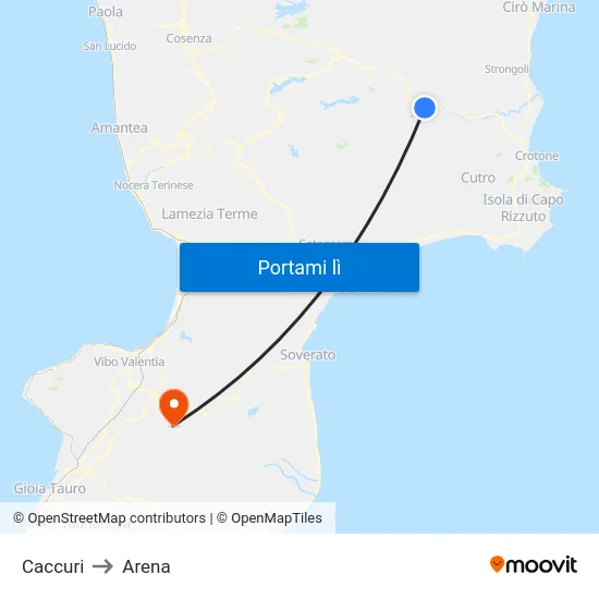Caccuri to Arena map