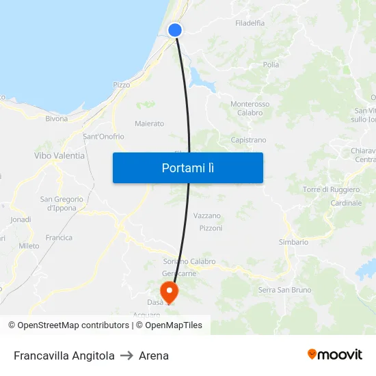 Francavilla Angitola to Arena map