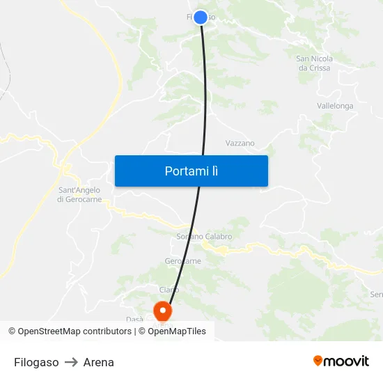 Filogaso to Arena map