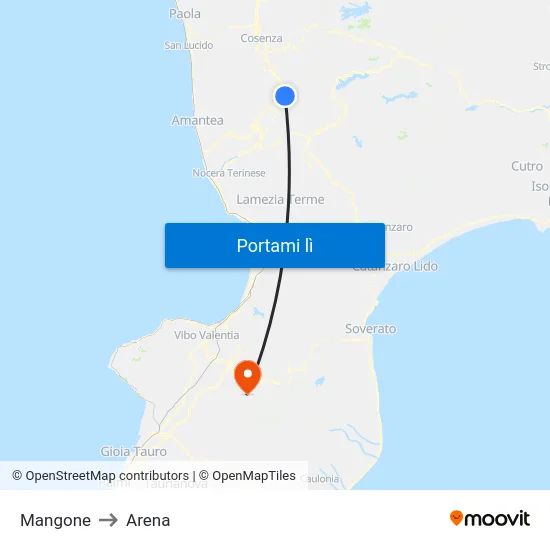 Mangone to Arena map