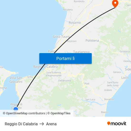 Reggio Di Calabria to Arena map