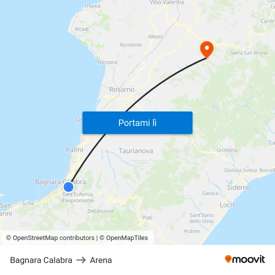 Bagnara Calabra to Arena map