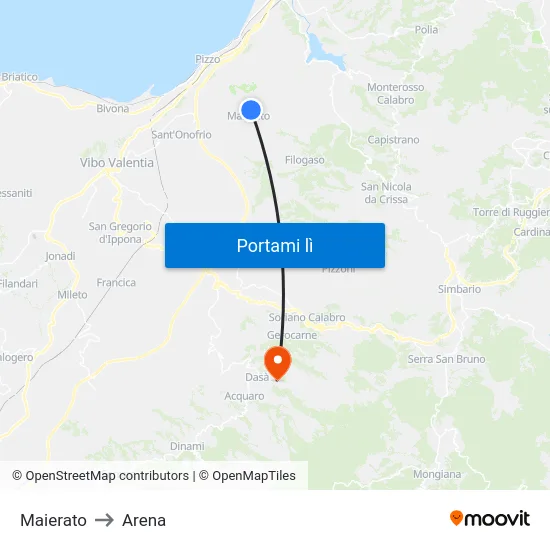 Maierato to Arena map