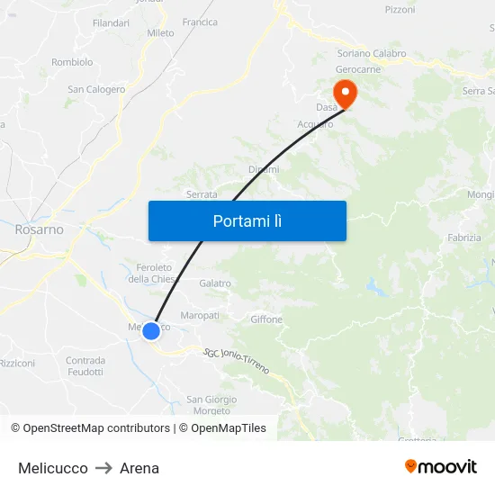 Melicucco to Arena map