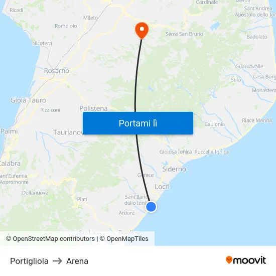 Portigliola to Arena map