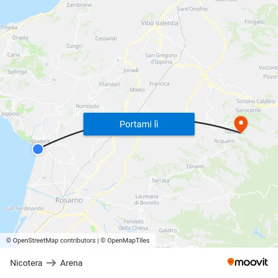 Nicotera to Arena map