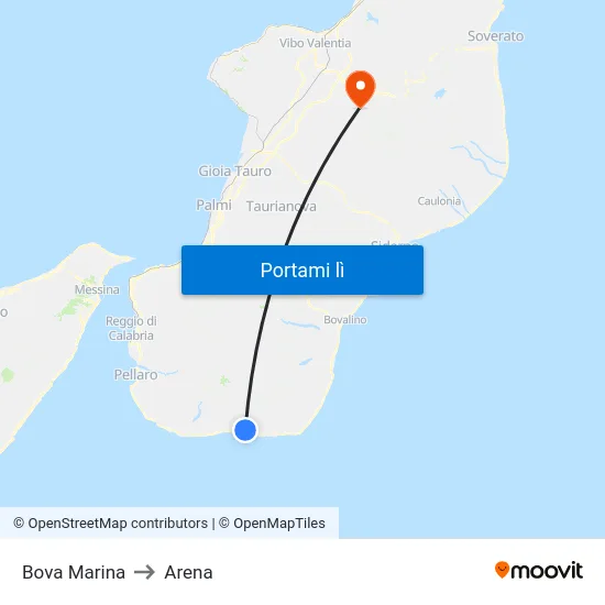 Bova Marina to Arena map
