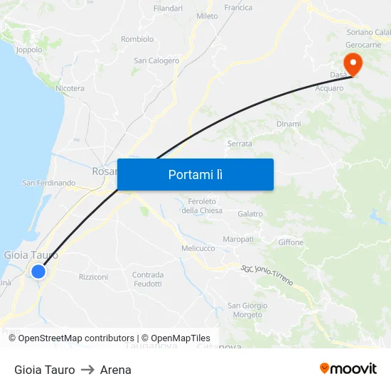 Gioia Tauro to Arena map