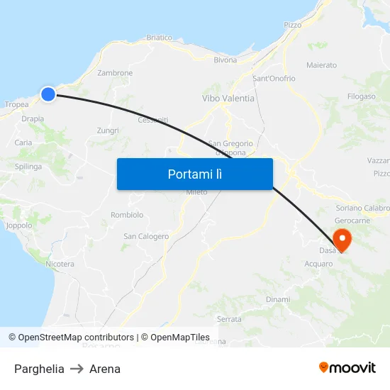 Parghelia to Arena map