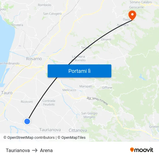 Taurianova to Arena map