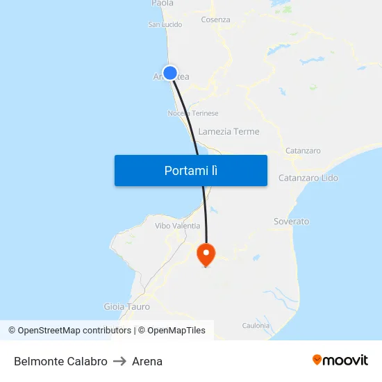 Belmonte Calabro to Arena map