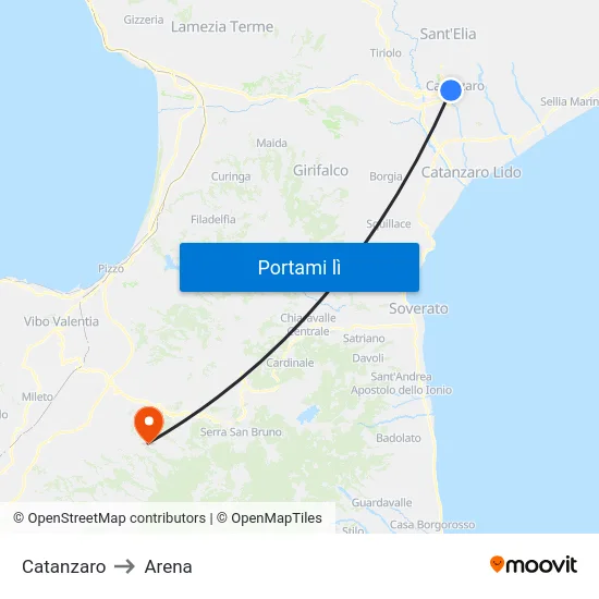 Catanzaro to Arena map