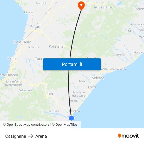 Casignana to Arena map