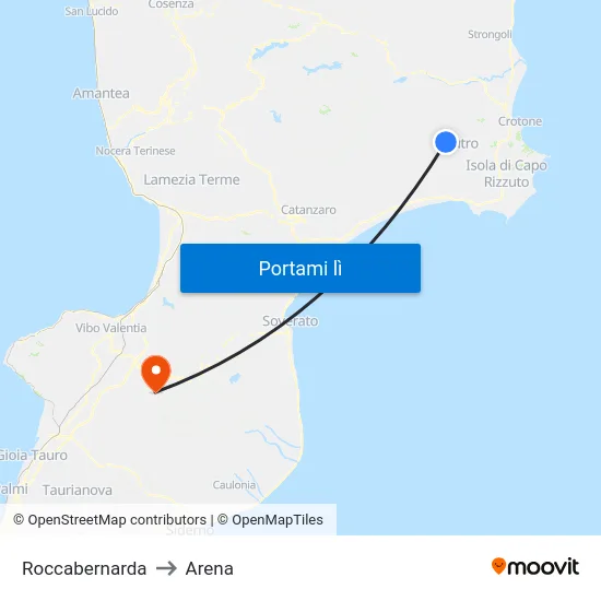 Roccabernarda to Arena map