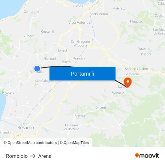 Rombiolo to Arena map