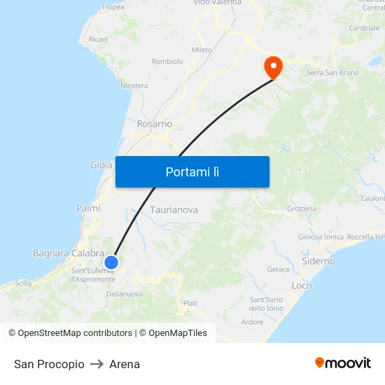 San Procopio to Arena map