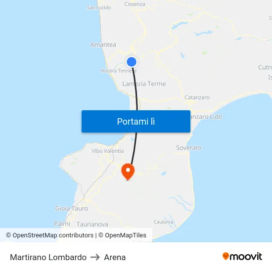 Martirano Lombardo to Arena map