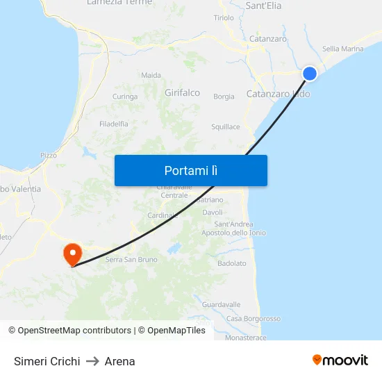 Simeri Crichi to Arena map