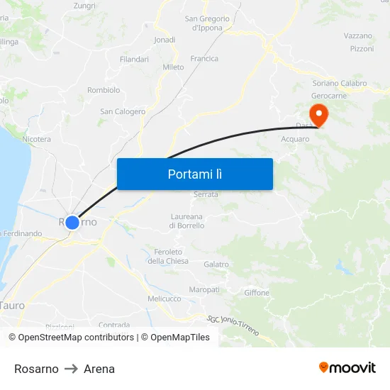 Rosarno to Arena map