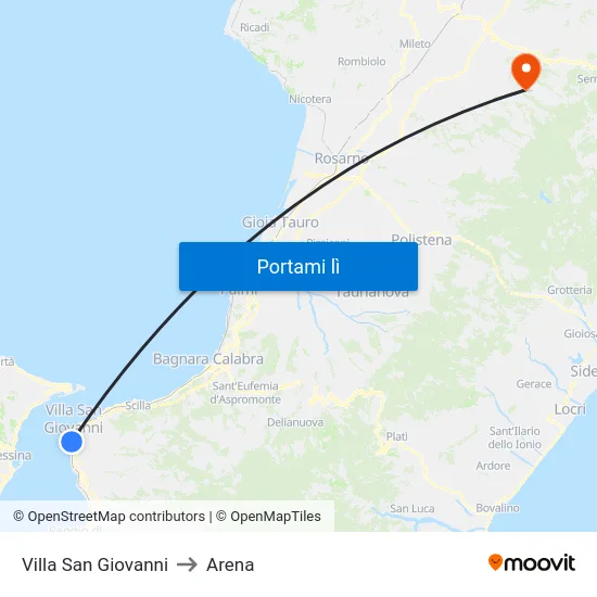 Villa San Giovanni to Arena map