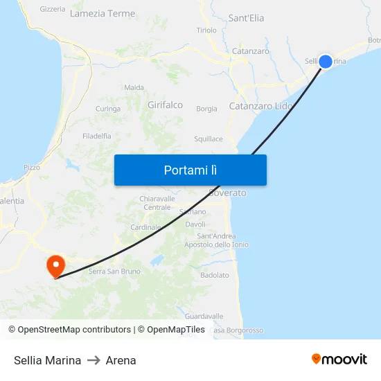 Sellia Marina to Arena map
