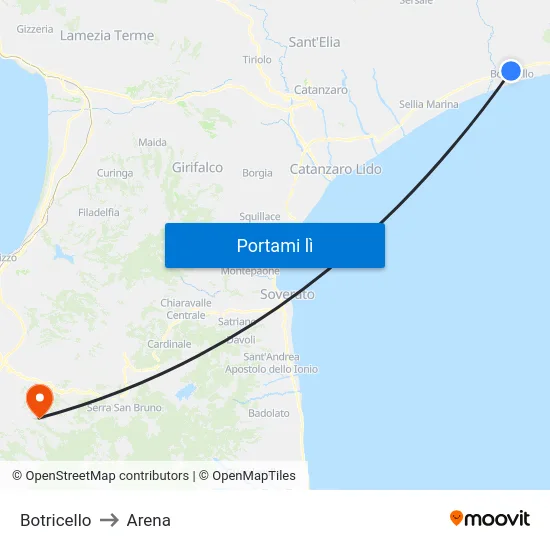Botricello to Arena map