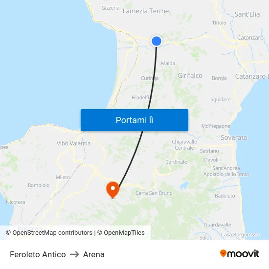 Feroleto Antico to Arena map