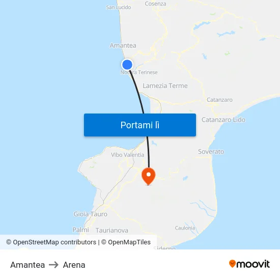 Amantea to Arena map