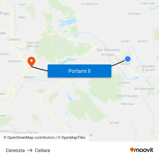 Cerenzia to Cellara map