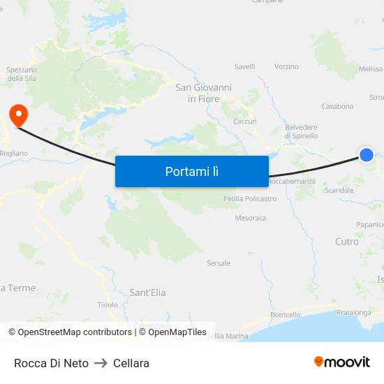 Rocca Di Neto to Cellara map