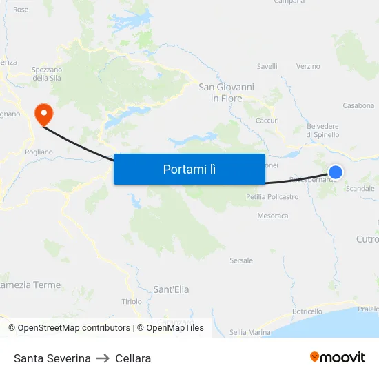 Santa Severina to Cellara map