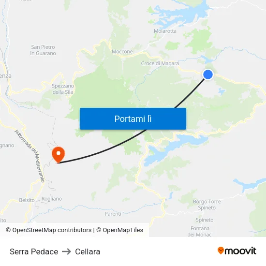 Serra Pedace to Cellara map