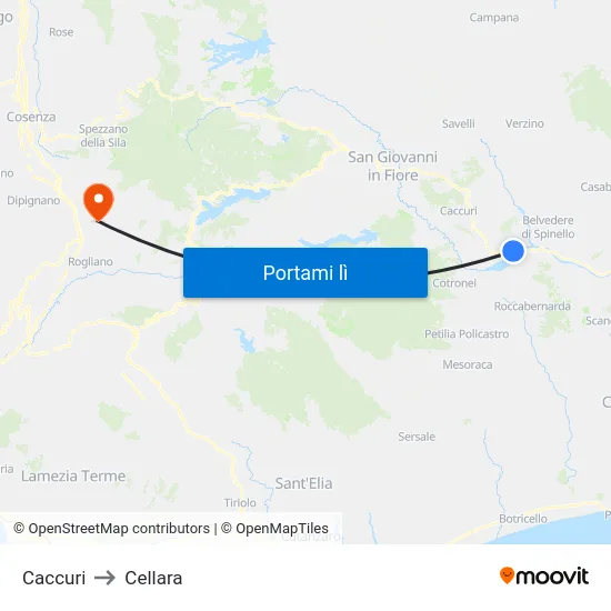 Caccuri to Cellara map