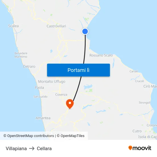 Villapiana to Cellara map