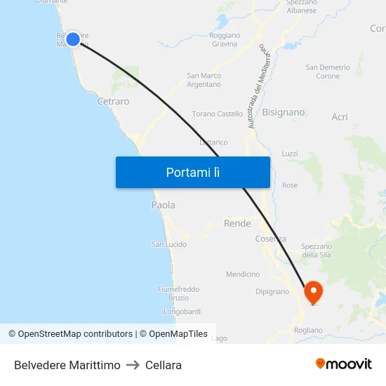 Belvedere Marittimo to Cellara map