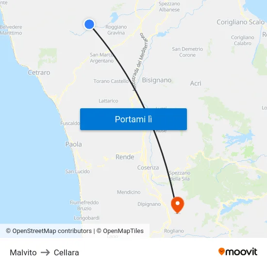 Malvito to Cellara map