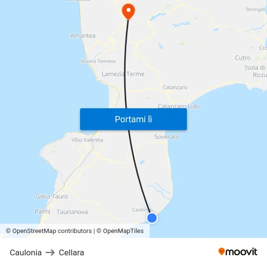 Caulonia to Cellara map