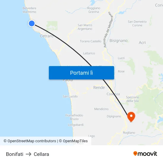 Bonifati to Cellara map