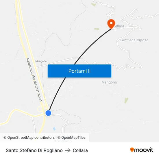 Santo Stefano Di Rogliano to Cellara map