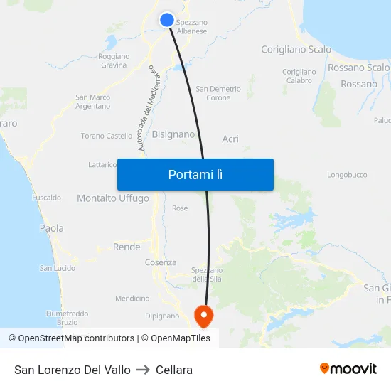 San Lorenzo Del Vallo to Cellara map