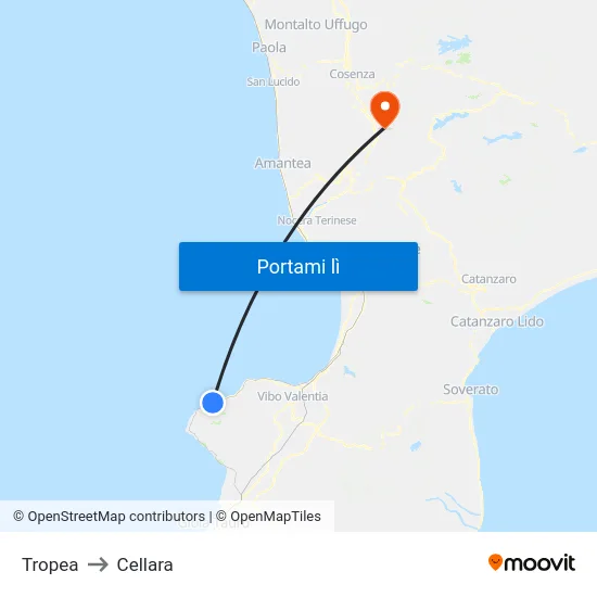 Tropea to Cellara map