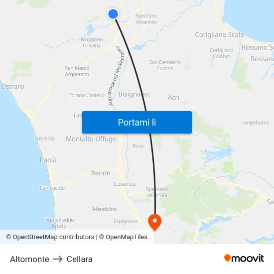 Altomonte to Cellara map