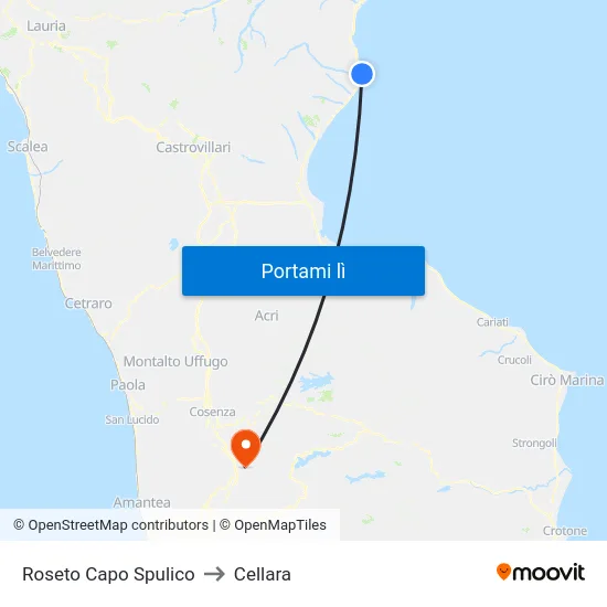 Roseto Capo Spulico to Cellara map