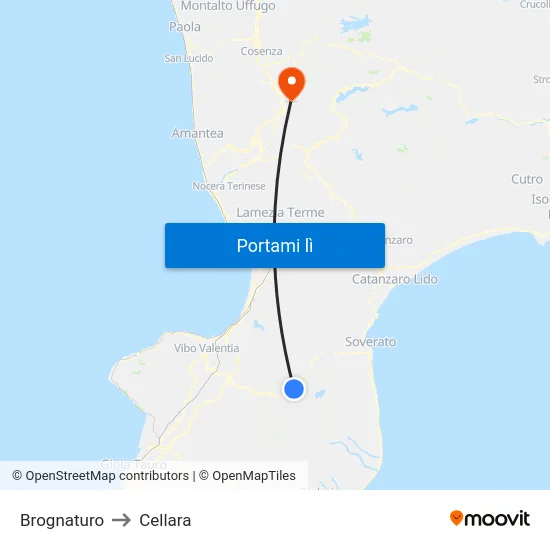 Brognaturo to Cellara map